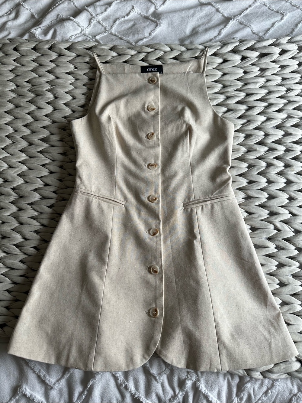Cider Cream Button-Front 40% Linen Mini Dress